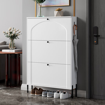 北欧实木超薄翻斗鞋柜纯实木家用门口入户新款 北欧拱门-黑色把手腿