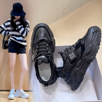 uhfv运动鞋女秋冬款老爹鞋女ins潮2022年新款黑色休闲厚底流行跑步散
