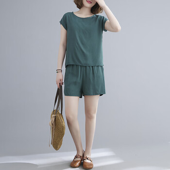 中年妇女外穿短裤棉绸套装女士时尚夏季中老年洋气减龄短袖薄款半截裤