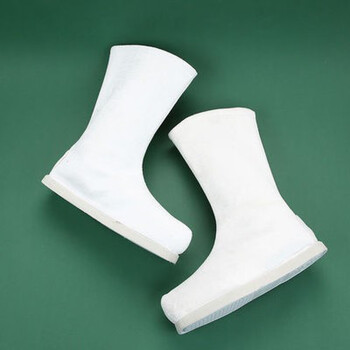 履汉服男鞋古装汉服男鞋增高靴子男款翘头戏靴防水橡胶古代 白色古装