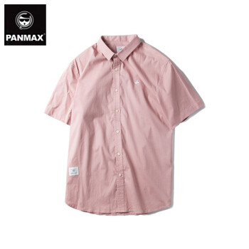 PANMAX加肥加大码刺绣简约衬衫衬衣中性风情侣装胖子男装短袖衬新款 粉色 4XL
