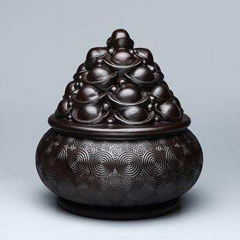 正宗府黑檀木雕刻聚宝盆摆件风水招财家居工艺品五路财神开业礼品非洲