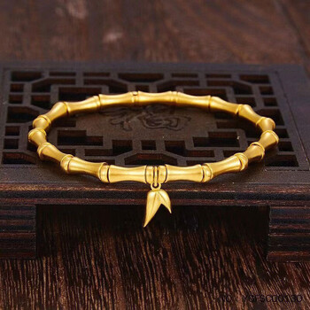 逸珀黄金竹节手链足金999手镯传承古法手串叶子节节高升女款重约178克