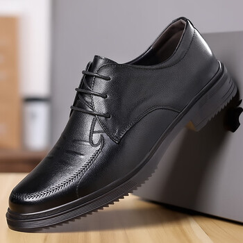 木林森春季新款头层牛皮商务休闲男士潮皮鞋系带单鞋男男鞋防滑温州