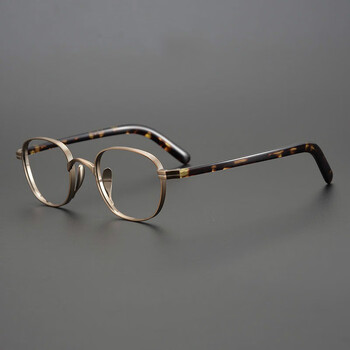 日本纯钛复古椭圆男潮有度数宽边防蓝光女眼镜框架 古铜色 镜框带平光
