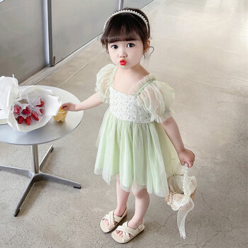 迪凡熊儿童网纱连衣裙夏季小女孩裙子韩版洋气女童公主裙一岁女宝宝