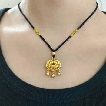 古法金锁黄金平安锁吊坠女长命锁三520礼物送女友 金锁 1金珠金丝线