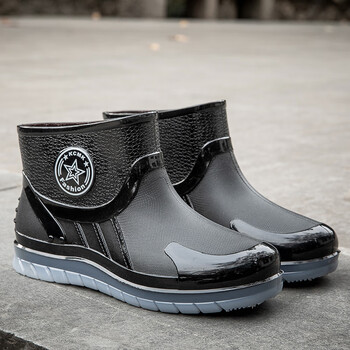时尚雨鞋男士英伦新水鞋防水胶鞋加绒防滑雨靴厨房洗车钓鱼劳保鞋黑色