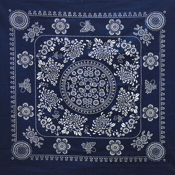 蓝印花布桌布手工蜡染双面印花复古台布农家乐茶馆中式餐桌布 菊花台