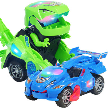 趣在电动恐龙霸王龙变形车儿童玩具仿真动物会走路动声光宝宝变形恐龙