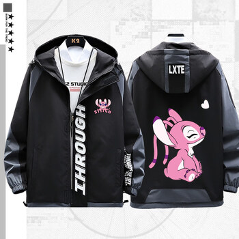 史迪仔史迪奇不一样的情侣装男女同款休闲连帽夹克外套春秋衣服mn 黑3