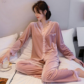长裤家居服女士睡衣睡裤套装时尚简约可外穿家居服套装txn 2027粉色 l