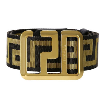 versace jeans couture范思哲 男士经典回形纹织物金属扣腰带 金色