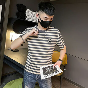 服饰内衣>男装>男士t恤>fqaq>fqaq精神小伙短袖男条纹t恤半袖紧身t恤
