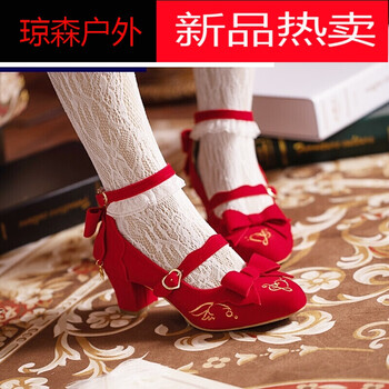鞋正版日系软妹洛丽塔小皮鞋高跟中跟萝莉茶会款lolita鞋子lo娘红色35
