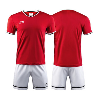 李宁足球服套装男短袖成人球衣女定制训练服团购足球训练服足球衣朱砂