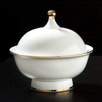 金边中式位上炖盅陶瓷白色酒店会所商用隔水碗翅燕窝盅私房菜餐具金边