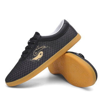 太极鞋夏季女帆布牛筋底透气网面太极专用鞋男耐磨防滑训练鞋 黑色 36