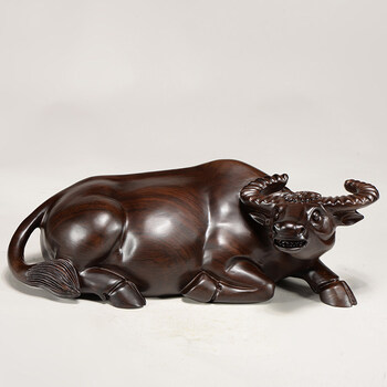 奈希森实木雕刻卧牛摆件檀木头根雕十二生肖牛红木家居客厅玄关电视柜
