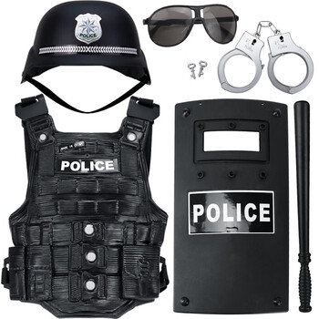 棍马甲头盔吃鸡套装cos扮演幼儿园演出小警察黑三级甲盾牌棍帽墨镜