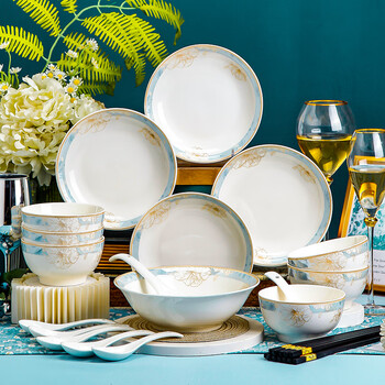 唯铭诺(weimingnuo)轻奢碗碟套装陶瓷餐具套装家用乔迁送礼品24头时光