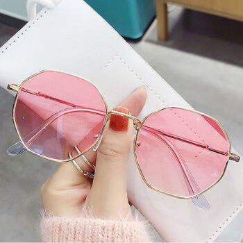 度数有色眼镜变色眼镜女眼镜眼镜眼睛女平光镜 金色框 【变粉色镜片】