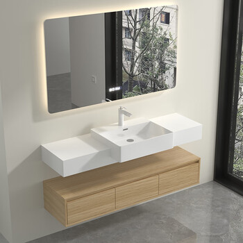 枫茗岩板浴室柜半嵌式洗手盆卫生间窄长型洗漱台前凸洗脸盆卫浴柜组合