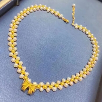 皕宝楼999足金在逃公主蝴蝶结珍珠手链黄金转运珠手串送女珍珠项链18k