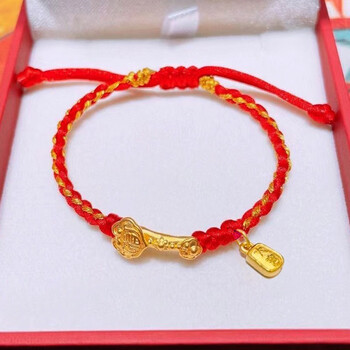 如意手链硬金转运珠手工编织情侣送女友礼物黄金祥云如意大吉牌红绳