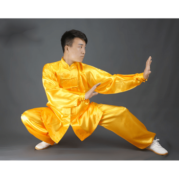 太极服表演服武术服装太极拳服装太极练功服训练服男女 黄色 155-s