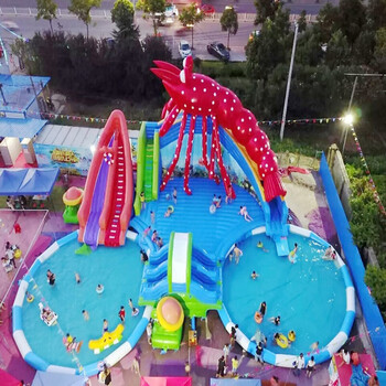 充气城堡水上乐园移动设备大型支架游泳池充气水滑梯户外闯关组合水池