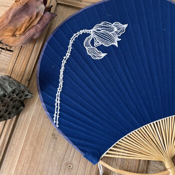 团扇空白布面刺绣古风中国风扇子复古扇面刺绣花蓝布扇古风圆竹长柄汉服宫扇宝蓝色1 荷花 图片价格品牌报价 京东