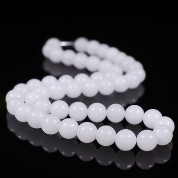 黎娅 玉珠项链和田玉羊脂白玉圆珠8-10mm毛衣链白玉108颗妈妈链男女款