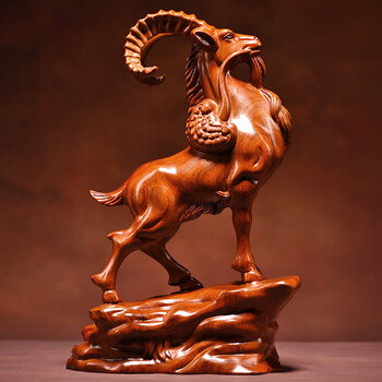 欧柏历领头羊摆件工艺品十二生肖羊花梨实木雕刻老板领导办公桌客厅