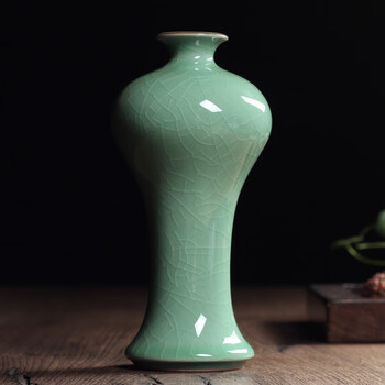 灵青坊青瓷手工花瓶哥窑冰裂纹花插陶瓷台面花器葫芦瓶现代创意家居