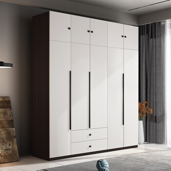 极简轻奢衣柜推拉门卧室房间木质大衣橱组装家用带灯钢化玻璃门五门