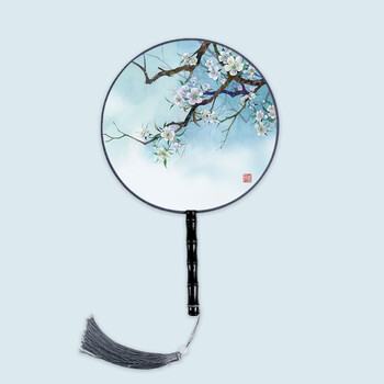 栩傲宏   抖音同款创意礼品中国风汉服团扇古风半透长柄宫扇儿童夏圆