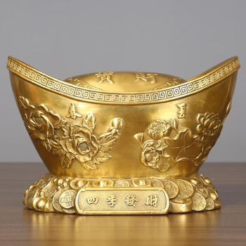 铜欣祥四季发财纯铜元宝摆件工艺品家居装饰品龙凤元宝商务办公开业