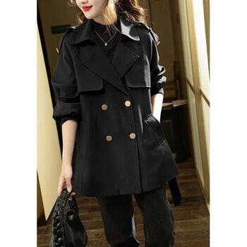 风衣中长款春秋款外穿宽松显瘦韩版小个子上衣外套女黑色m建议90102斤
