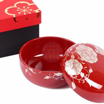 日本漆器圆形收纳盒首饰盒点心盒花盒室内装饰花唐草黑红两款红色 图片价格品牌报价 京东