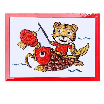 材料包豆子画种子五谷杂粮粘贴画幼儿园手工diy材料包子活动 虎年有鱼