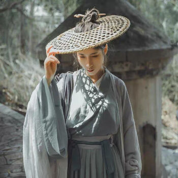 万席  斗笠帽新款古装汉服斗笠帽子古风女侠客遮脸晒面纱cosplay帷帽
