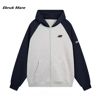 ebrukmare森马同品卫衣美式复古插肩基础款开衫连帽卫衣男女国潮牌