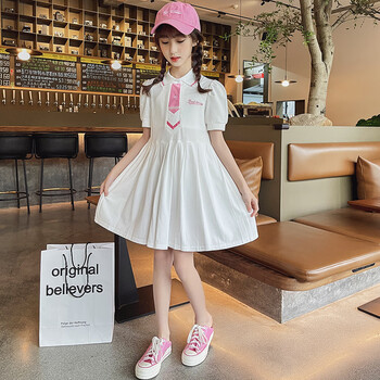 夏7六polo裙新款10岁大童裙子9-12岁小女孩百褶裙6洋气公主裙 白色