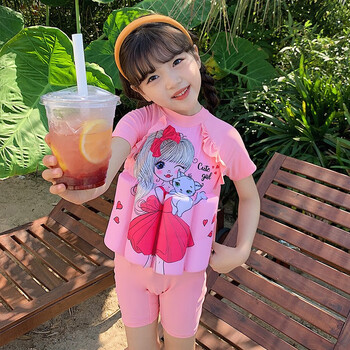 妙普乐女童浮力泳衣女孩公主新款连体短袖女宝宝泡沫漂