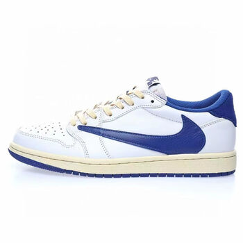 得物品质原厂版本 闪电倒钩低帮乔1男女款篮球鞋休闲鞋 白蓝 倒勾 36