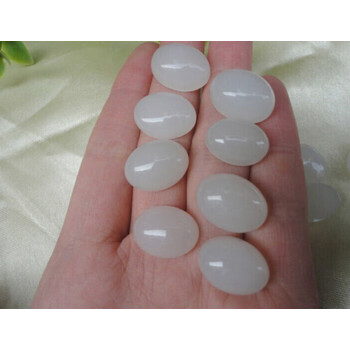 天ran和田白玉蛋面椭圆形单颗散珠  镶龙珠男士入珠珠子 直径15毫米长