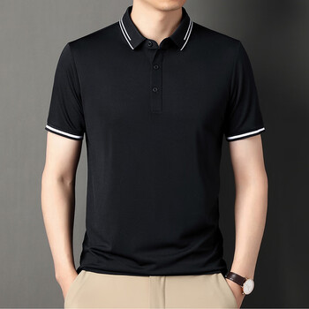 七匹狼短袖t恤男士冰丝光棉中老年大码宽松衫桑蚕夏季818黑色165105