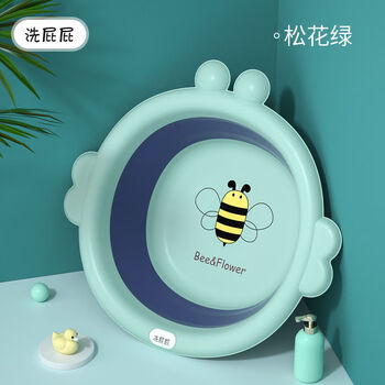 新生婴儿童用品可折叠便携洗脸盆洗屁屁脸盆家用宝宝小盆子三件套1个装 折叠款 松花绿 图片价格品牌报价 京东