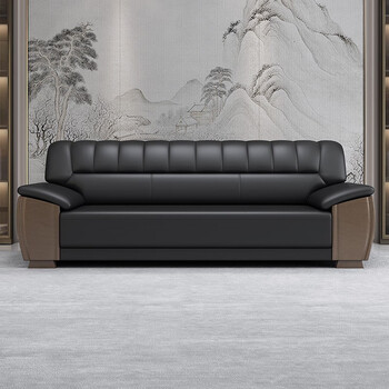 老板接待会客洽谈休闲真皮三人位组合商务沙发 黑色 高档真皮1 2 3